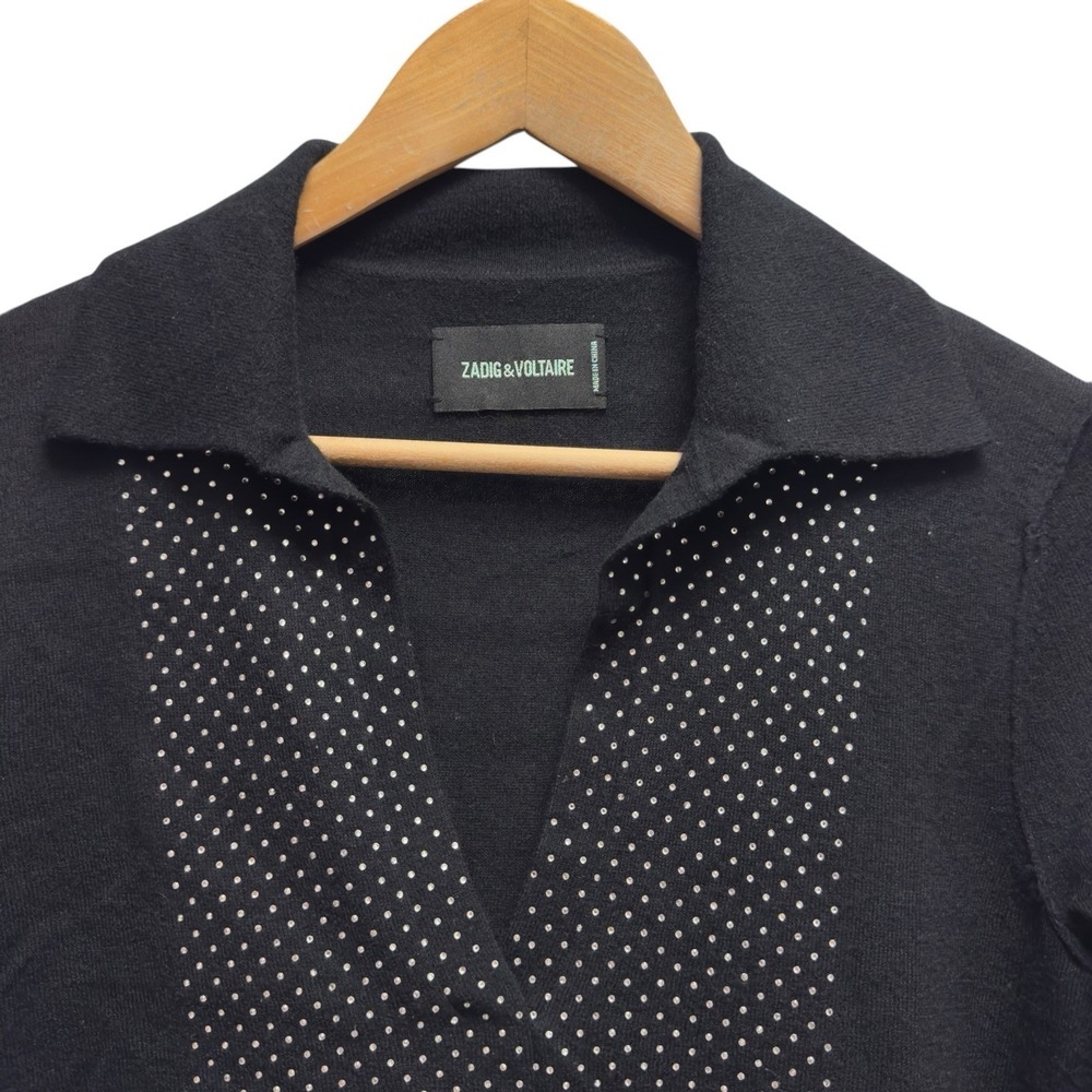 Zadig & Voltaire Women's Sz XS Sally Diamante Embellished Cashmere Black Sweater